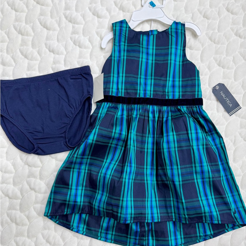 Nautica Teal and Navy Plaid Dress with Bloomers